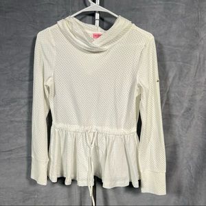 KATE SPADE Sz Small Y2K White Long Sleeve Waffle Hooded Tennis Top Peplum